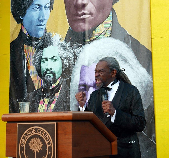 G. Oliver King performing an oral interpretation of a Frederick Douglass speech in Newburg, NY.